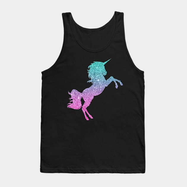 Bright Teal and Pink Ombre Faux Glitter Unicorn Tank Top by Felicity-K